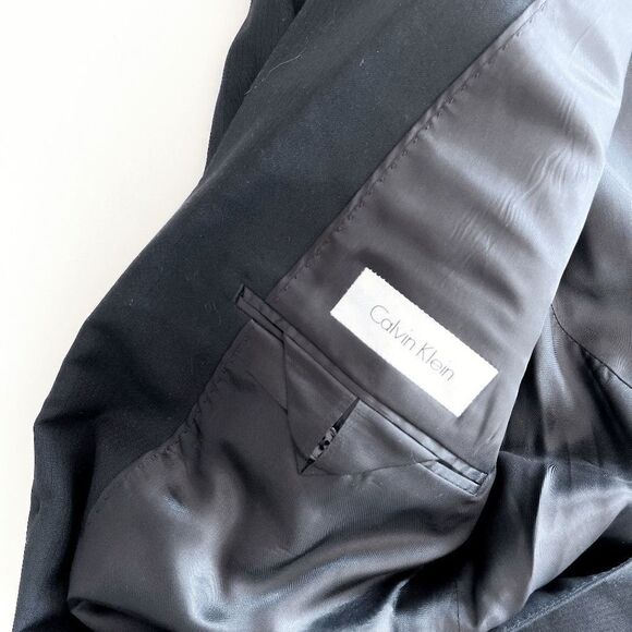 Calvin Klein Mens Suit Blazer Wool Jacket Work to Wear Black Size 44L - Picture 10 of 10